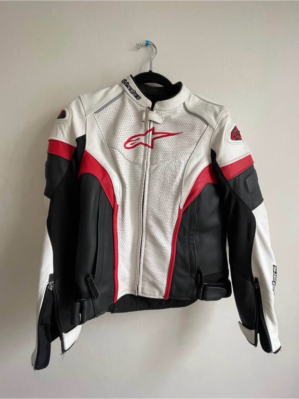 Alpinestars White Black Red Perforated Leather Motorcycle Jacket